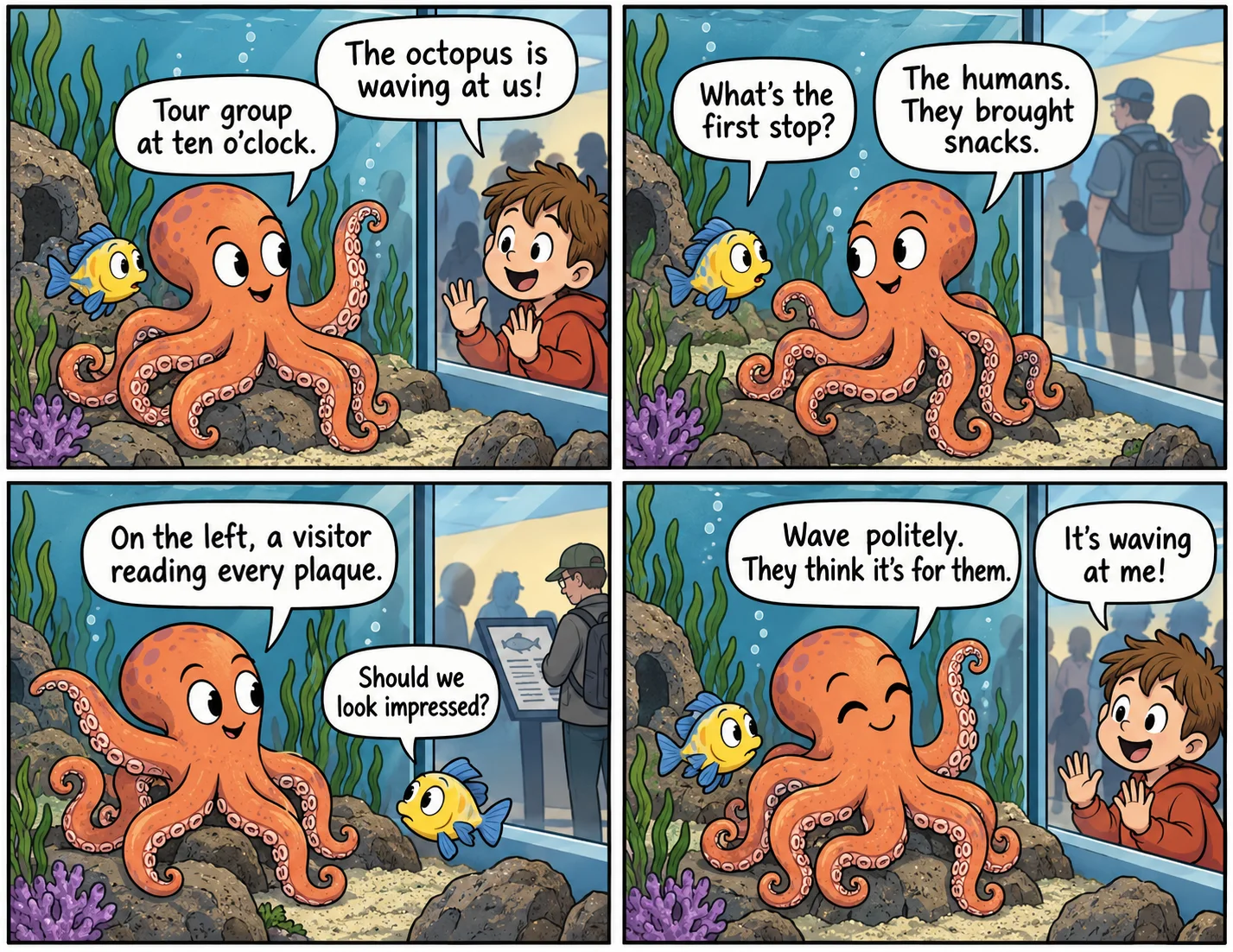 An Aquarium Octopus Welcomes the Human Tour Group